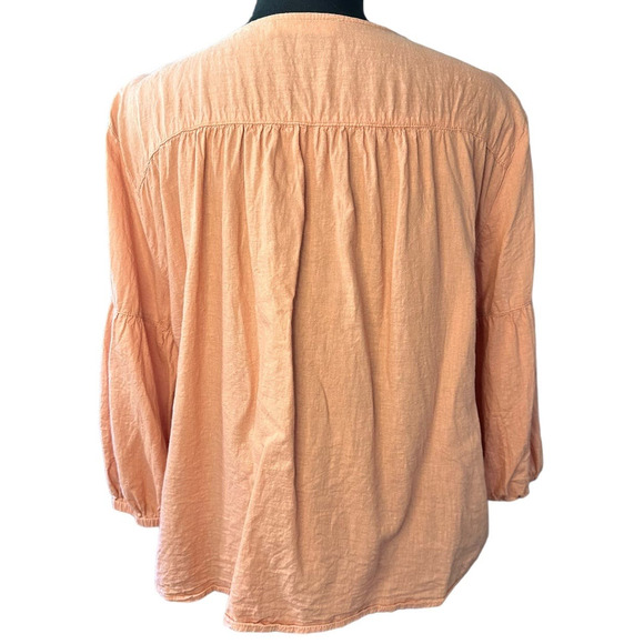 MNG Pink Peasant Blouse Size 10 Linen Blend Puff Sleeve - Picture 4 of 8
